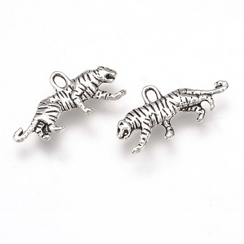 Tibetan Style Alloy Pendants, Cadmium Free & Nickel Free & Lead Free, Tiger, Antique Silver, 11x22x2.5mm, Hole: 1.5mm, about 1020pcs/1000g