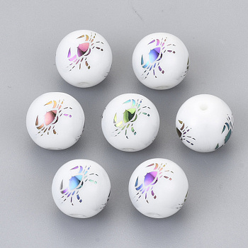 Electroplate Glass Beads, Round with Constellations Pattern, Purple Plated, Cancer, 10mm, Hole: 1.2mm