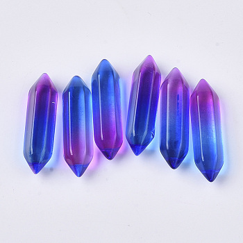 Two Tone Glass Double Terminated Point Beads, No Hole/Undrilled, Bullet, Colorful, 30~32x8~9x8mm