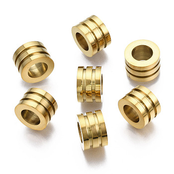 316 Surgical Stainless Steel European Beads, Large Hole Beads, Grooved Beads, Column, Real 14K Gold Plated, 12x8mm, Hole: 7mm