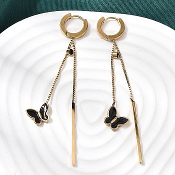 304 Stainless Steel Enamel Butterfly Tassel Hoop Earrings, Ion Plating(IP), Real 18K Gold Plated, 76mm