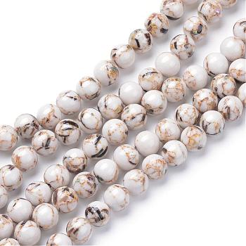 Assembled Synthetic Turquoise and Shell Beads Strands, Dyed, Round, White, 6mm, Hole: 1mm, about 66pcs/strand, 15.7 inch