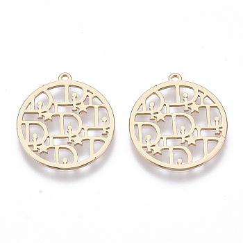 Brass Pendants, Nickel Free, Flat Round, Real 18K Gold Plated, 20x18x1mm, Hole: 1.2mm