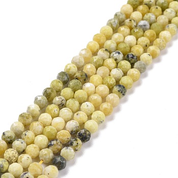 Natural Yellow Turquoise(Jasper) Beads Strands, Faceted, Round, 4.5mm, Hole: 0.8mm, about 90~91pcs/strand, 15.16''(38.5~39cm)