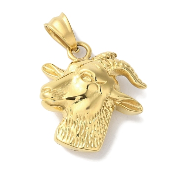 Ion Plating(IP) 304 Stainless Steel Pendants, Goat Head Charm, Golden, 28x28x7.5mm, Hole: 7.5x5mm