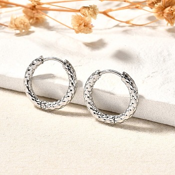 Non-Tarnish 304 Stainless Steel Grooved Hoop Earrings, Stainless Steel Color, 16.5x2.5mm, Pin: 1mm