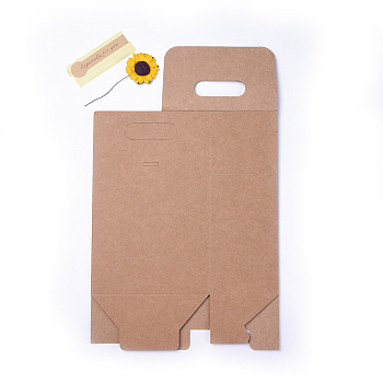 DIY Kraft Paper Bags Gift Shopping Bags, Rectangle with Sunflower, Tan, 31.2x18.85x0.1cm