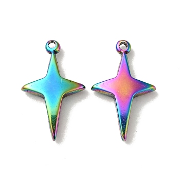 304 Stainless Steel Pendants, Star, Rainbow Color, 21x13x4mm, Hole: 1.2mm