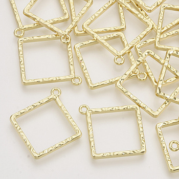 Rack Plating Alloy Open Back Bezel Pendants, For DIY UV Resin, Epoxy Resin, Pressed Flower Jewelry, Rhombus, Light Gold, 30x27x2mm, Hole: 1.8mm