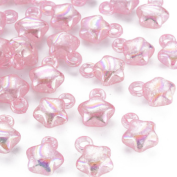 Transparent Crackle Acrylic Pendants, AB Color, Star, Pink, 18x14x8.5mm, Hole: 3.5mm, about 510pcs/500g