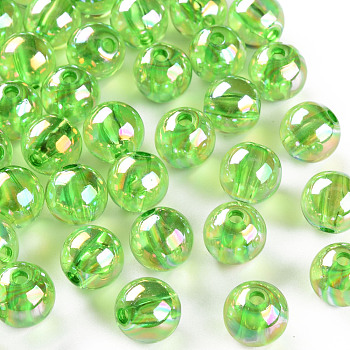 Transparent Acrylic Beads, AB Color Plated, Round, Lawn Green, 10x9mm, Hole: 2mm, about 940pcs/500g
