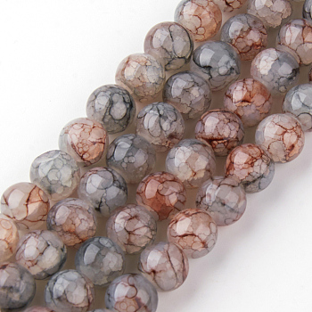 Baking Painted Crackle Glass Bead Strands, Round, Dark Gray, 6mm, Hole: 1.3~1.6mm, about 133pcs/strand, 31.4 inch