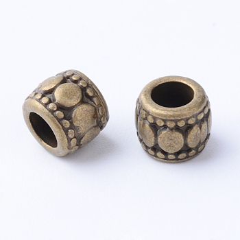 Tibetan Style Alloy Beads, Column, Cadmium Free & Nickel Free & Lead Free, Antique Bronze, 7x6mm, Hole: 3.5mm, about 1340pcs/1000g