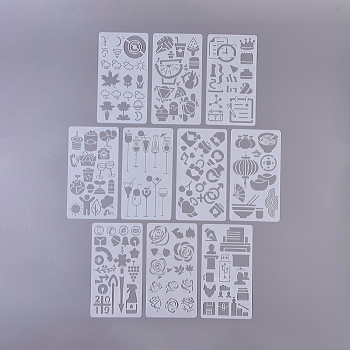 Plastic Drawing Painting Stencils Templates, for Painting on Scrapbook Fabric Tiles Floor Furniture Wood, White, 17.1x9.6x0.05cm, 10pcs/set