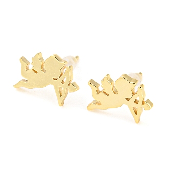 Rack Plating Brass Cupid Stud Earrings, Cadmium Free & Lead Free, Long-Lasting Plated, Golden, 8.5x12mm