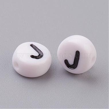Flat Round with Letter J Acrylic Beads(X-PL37C9070-J)-2