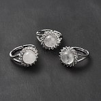 Natural Quartz Crystal Adjustable Rings, Platinum Tone Flower Brass Rhinestone Rings for Women, Cadmium Free & Lead Free, US Size 8(18.1mm), 2.5~8mm(RJEW-P043-02P-25)