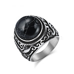 304 Stainless Steel with Synthetic Turquoise Finger Rings for Men, Oval, Antique Silver, US Size 9(18.9mm)(FS-WG44E14-02)
