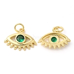 Rack Plating Brass Micro Pave Cubic Zirconia Pendants, Long-Lasting Plated, Lead Free & Cadmium Free, Eye, Real 18K Gold Plated, 12x16.5x3mm(KK-R143-11G)