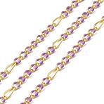 Handmade Brass Enamel Oval Link Chains, wiht Spool, Long-Lasting Plated, Soldered, Lead Free & Cadmium Free, Real 18K Gold Plated, Medium Orchid, 4.5~6x2.5~3x0.5~0.6mm(CHC-L053-08G-02)