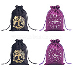 4Pcs 2 Colors Tree of Life Pattern Velvet Packing Pouches, Drawstring Bags, Rectangle, Mixed Color, 18.2x12.8~13.5x0.2cm, 2pcs/color(TP-CN0001-18D)
