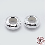 925 Sterling Silver Spacer Beads, Rondelle, Silver, 6x2.5mm, Hole: 3mm(STER-K171-40S-02)