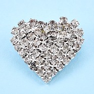 Crystal Rhinestone Heart Lapel Pin, Creative Brass Badge for Backpack Clothes, Silver, 25.5x27x8.5mm, Pin: 0.6mm(JEWB-T002-36S)