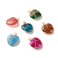 Natural Agate Pendants, with Real 18K Gold Plated Copper Wire Findings, Dyed, Heart, Mixed Color, 24.5x20x9mm, Hole: 2.2mm(PALLOY-JF01114)