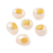 Oval Natural Freshwater Pearl Beads, with Long-Lasting Plated Rack Plating Brass Oval Rectangle Findings, Real 18K Gold Plated, 10~11.5x8.5~9x8~9mm, Hole: 1~1.2mm(PEAR-K009-05G)