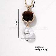 Brass Pave Rhinestone & Imitaiton Pearl Round Pendnat Shiny Women's Necklaces for Women, Golden, Saddle Brown, 15.75 inch(40cm)(NM0826-5)