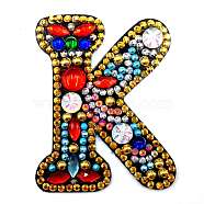 DIY Colorful Initial Letter Keychain Diamond Painting Kits, Including Acrylic Board, Bead Chain, Clasps, Resin Rhinestones, Pen, Tray & Glue Clay, Letter.K, 60x50mm(DIAM-PW0004-127K)