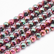 Electroplate Non-magnetic Synthetic Hematite Beads Strands, Faceted, Round, Burgundy Plated, 6mm, Hole: 1mm, about 73pcs/strand, 15.7 inch(40cm)(G-L486-D-02)