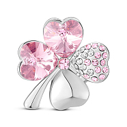 SHEGRACE Alloy Brooch, Micro Pave AAA Cubic Zirconia Four Leaf Clover with Austrian Crystal, Light Rose, 22x25mm(JBR016F)