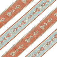 Embroidery Polyester Ribbon, Jacquard Ribbon, Garment Accessories, Floral Pattern, Orange, 1-1/8 inch(30mm), about 5.47 Yards(5m)/Bag(OCOR-CA0001-27B)