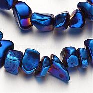 Electroplate Non-magnetic Synthetic Hematite Beads Strands, Chip, Blue Plated, 4~12mm, Hole: 1mm, about 69pcs/strand, 15.7 inch(G-F300-06-05)