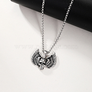 Stainless Steel Skull Angel Pendant Necklace Men's Halloween Accessory, Antique Silver & Stainless Steel Color, 23.62 inch(60cm)(QC3859)