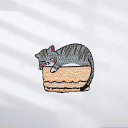 Cat Computerized Embroidery Cloth Iron on/Sew on Patches, Costume Accessories, Appliques, Gray, 50x60mm(WG69315-09)
