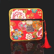 Square Chinese Style Cloth Tassel Bags, with Zipper, for Bracelet, Necklace, Red, 11.5x11.5cm(PW-WG62144-42)