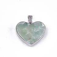 Natural Green Aventurine Pendants, with Glass and 304 Stainless Steel Findings, Heart, Stainless Steel Color, 19x21x6mm, Hole: 3x5.5mm(X-STAS-T043-01I)