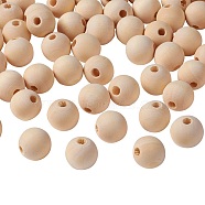 Natural Unfinished Wood Beads, Round Wooden Loose Beads Spacer Beads for Craft Making, Lead Free, Wheat, 16x14~15mm, Hole: 3~5mm(WOOD-S651-16mm-LF)