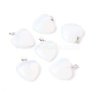 Opalite Pendants, with Platinum Tone Brass Findings, Heart, 27~28x24.5~26x6~8.5mm, Hole: 2.4x5.6mm(G-G956-B54-FF)