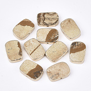 Electroplate Natural Picture Jasper Beads, Rectangle, 13~14x18~19x3~4mm, Hole: 1mm(G-S344-99)