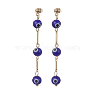 Evil Eye Lampwork Dangle Stud Earrings, Golden 304 Stainless Steel Tassel Earrings, Midnight Blue, 66~67x7.5~8mm(EJEW-JE05672-01)