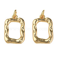 Brass Pendants, with Jump Rings, Nickel Free, Textured, Rectangle, Real 18K Gold Plated, 18.5x12x2mm, Jump Ring: 5x1mm, 3mm inner diameter(KK-N233-220)
