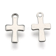 304 Stainless Steel Tiny Cross Charms, Stainless Steel Color, 12x7x1mm, Hole: 1.4mm(X-STAS-E104-34P)