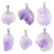 Rough Raw Natural Amethyst Pendants, Nuggets Charms, with Platinum Plated Brass Snap on Bails, 20~26x12~20x10~16mm, Hole: 4x4mm(G-YW0001-32)