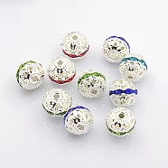 Brass Rhinestone Beads, Grade A, Silver Color Plated, Round, Mixed Color, 10mm, Hole: 1.2mm(X-RB-A011-10mm-S)