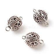 Tibetan Style Alloy Connector Charms, with 304 Stainless Steel Loops, Round, Antique Silver & Stainless Steel Color, 15.5x10mm, Hole: 2mm(PALLOY-JF01362-01)