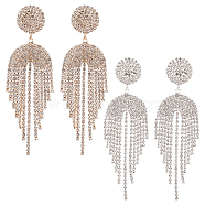 2 Pairs 2 Colors Crystal Rhinestone Chain Tassel Dangle Stud Earrings, Alloy Teardrop Long Drop Earrings for Woman, Platinum & Light Gold, 111.5mm, Pin: 0.8mm, 1 Pair/color(EJEW-FI0001-02)