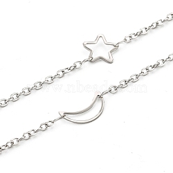 Tarnish Resistant 3.28 Feet 304 Stainless Steel Cable Chains, with 201 Stainless Steel Moon and Star Links, Soldered, Stainless Steel Color, Moon: 12x8x0.5mm, Star: 9x9x0.5mm, Link: 2x2.5x0.5mm(X-CHS-F015-16P)